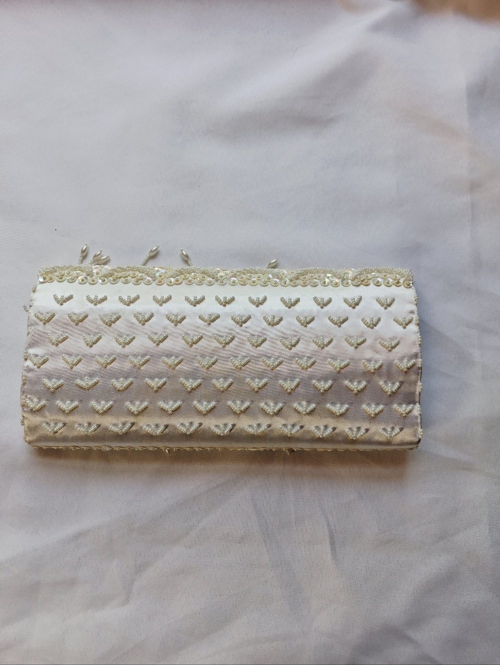 Embellished Ivory Beaded Evening Clutch - Picture 2 of 7